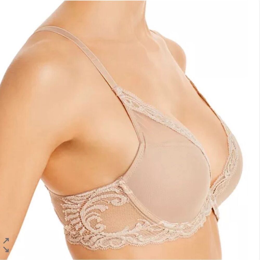 Natori Feathers Contour Plunge Bra tan size 730023 size 34 DD